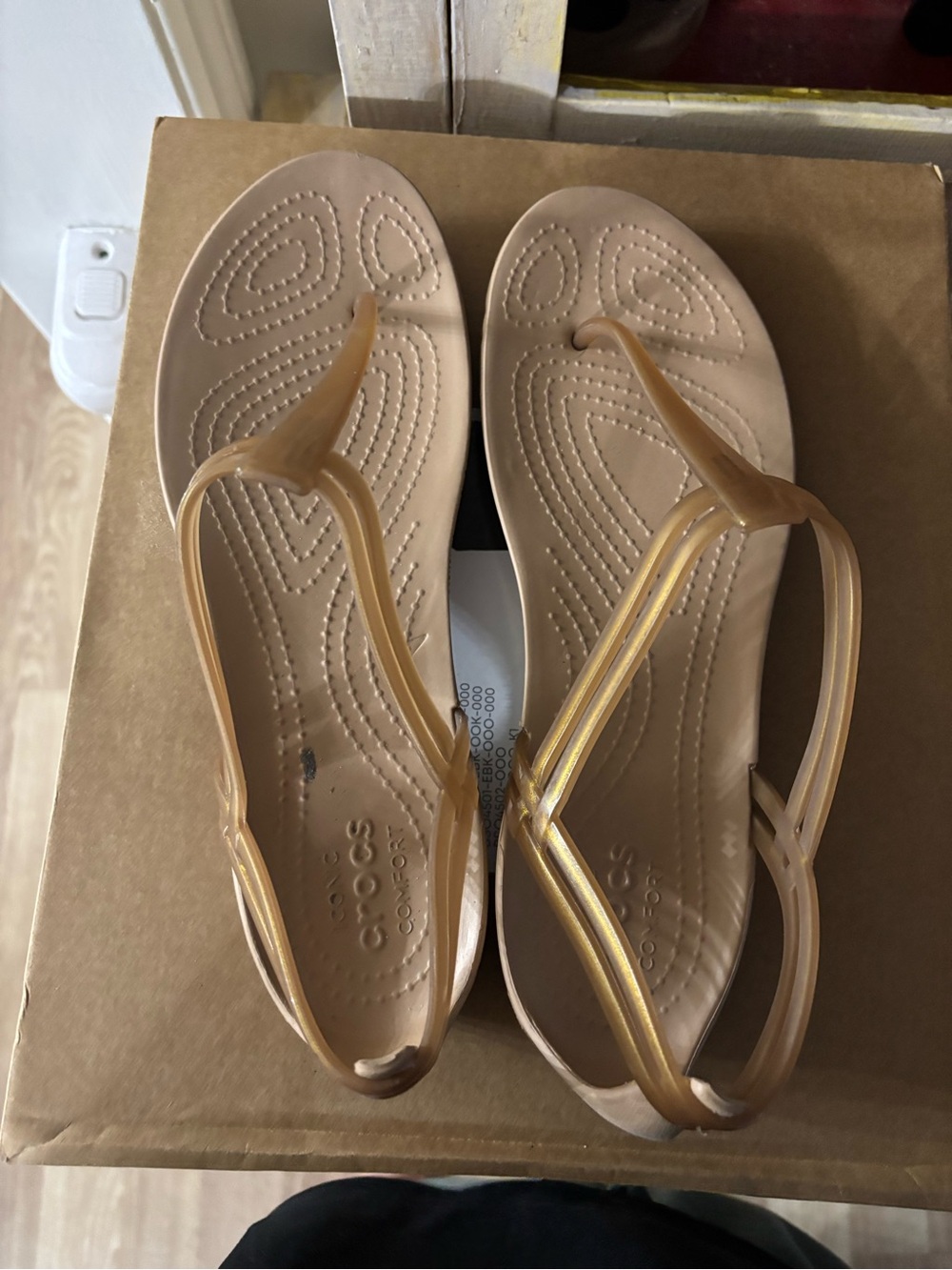 CROCS Women's Jelly Toe-Post Sandals in Beige/Tan